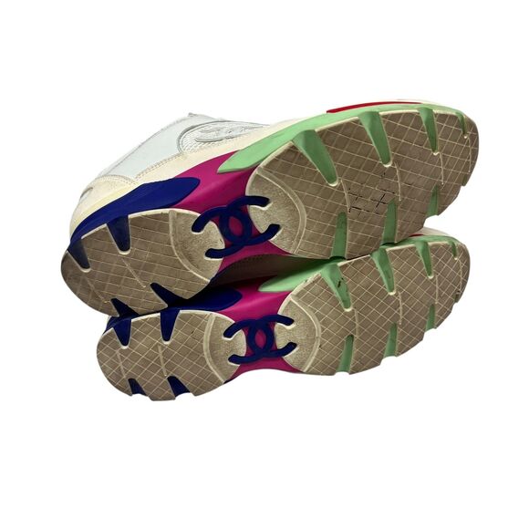 Chanel Interlocking CC Logo Mesh Leather Sneakers White Multi Color Size EUR 40 - Picture 2 of 12